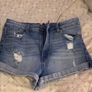 Celebrity Pink Light Blue Distressed Denim Shorts
